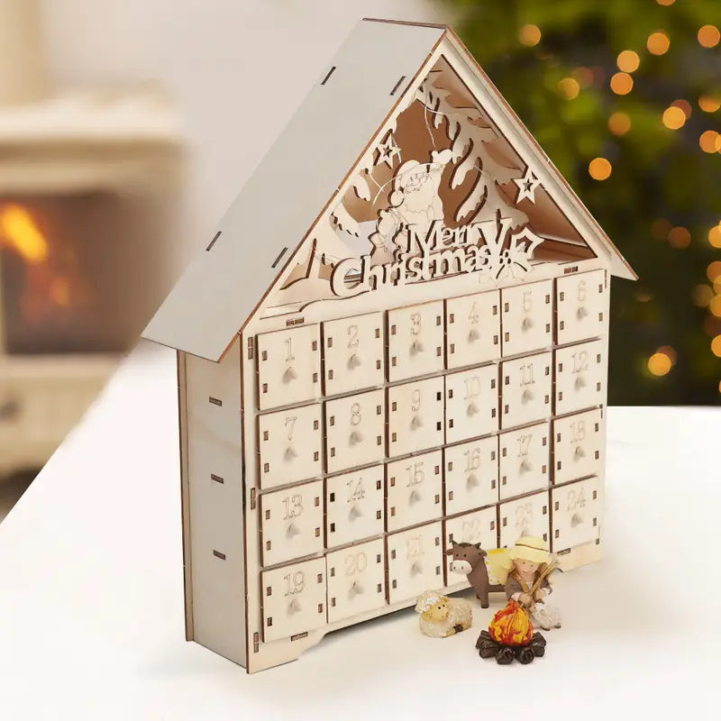 Xmas Wooden Advent Calendar – 24 Drawer Countdown Decoration (30x5x38cm)
