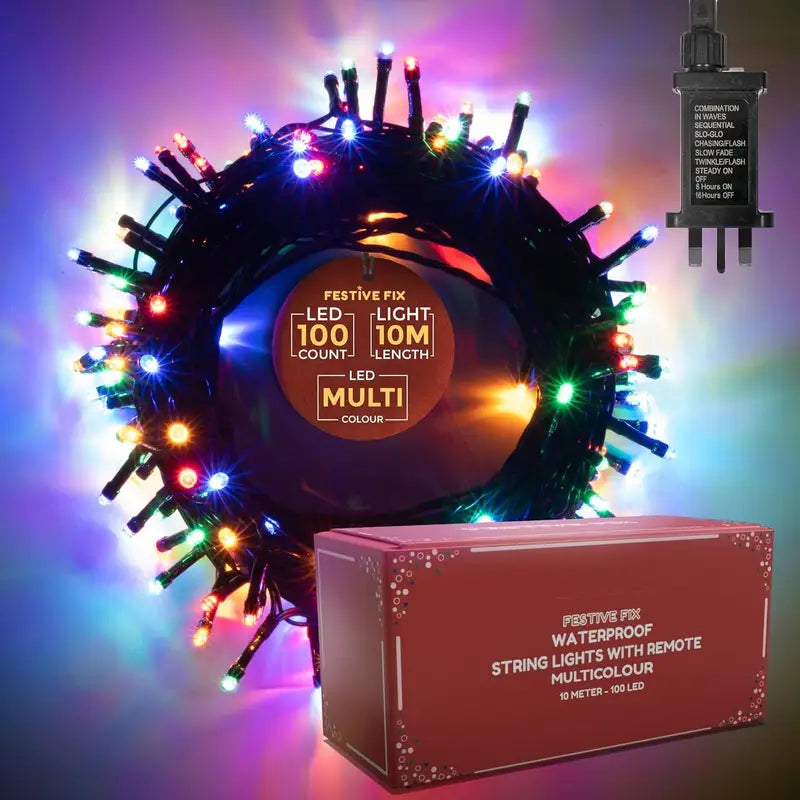Festive Fix Multicolored LED Christmas Tree Lights – Waterproof Fairy String Lights with Timer & 8 Modes (100–500 LEDs, 10m–50m)