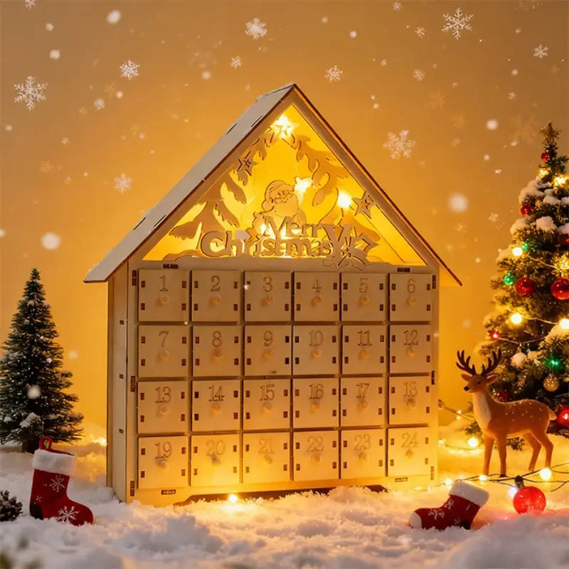 Xmas Wooden Advent Calendar – 24 Drawer Countdown Decoration (30x5x38cm)