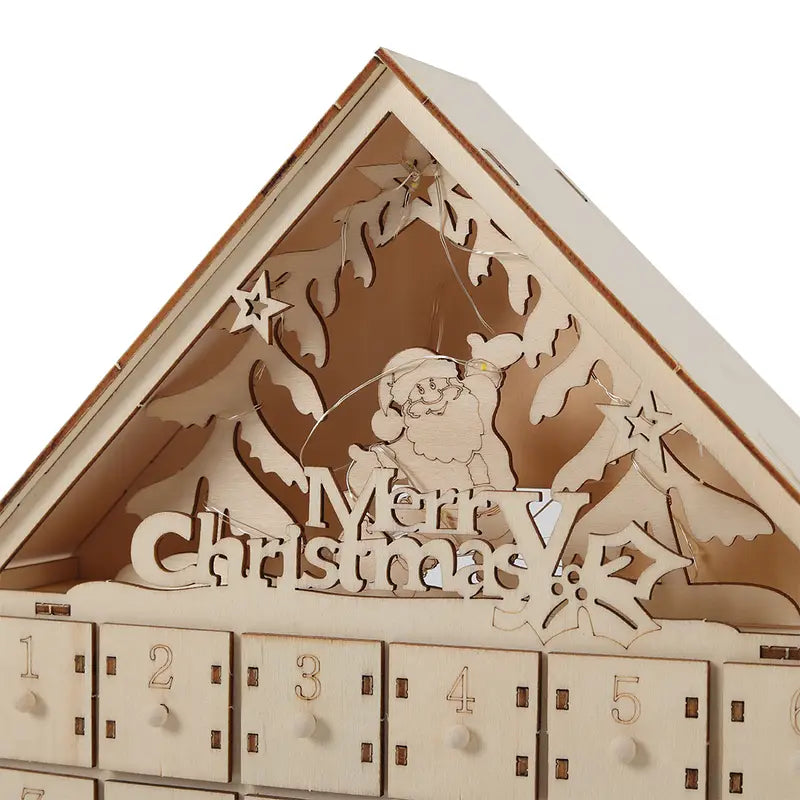 Xmas Wooden Advent Calendar – 24 Drawer Countdown Decoration (30x5x38cm)