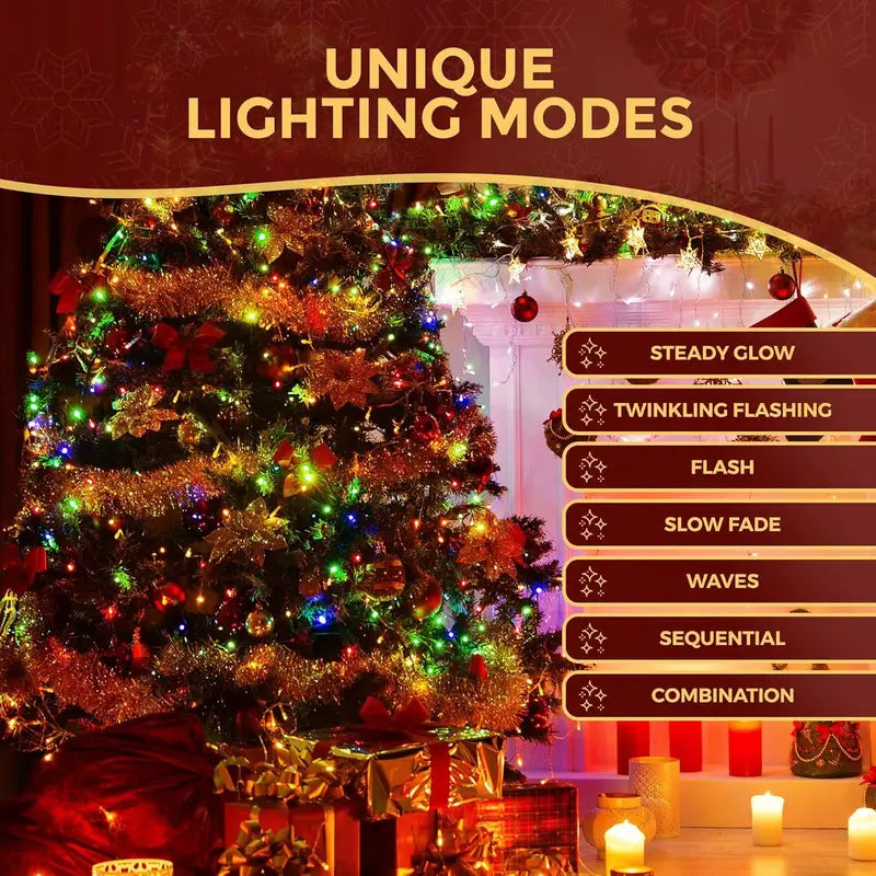 Festive Fix Multicolored LED Christmas Tree Lights – Waterproof Fairy String Lights with Timer & 8 Modes (100–500 LEDs, 10m–50m)
