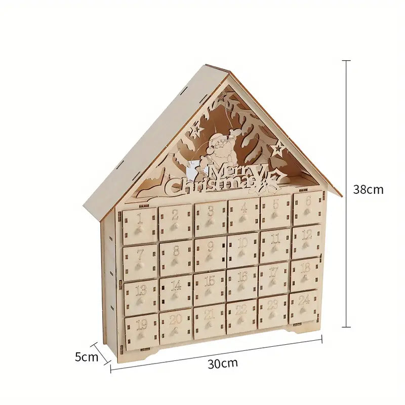 Xmas Wooden Advent Calendar – 24 Drawer Countdown Decoration (30x5x38cm)