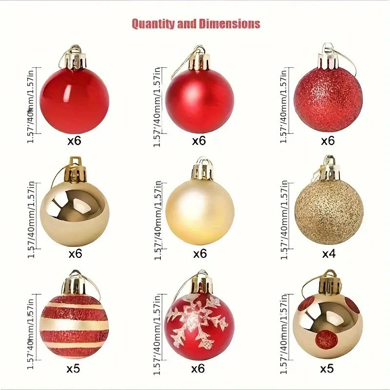 50pcs Classic Christmas Ornament Balls – 4cm Shatterproof Plastic Baubles for Tree & Holiday Decorations