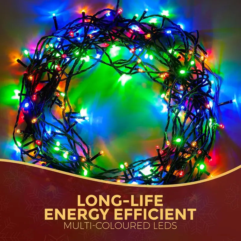 Festive Fix Multicolored LED Christmas Tree Lights – Waterproof Fairy String Lights with Timer & 8 Modes (100–500 LEDs, 10m–50m)